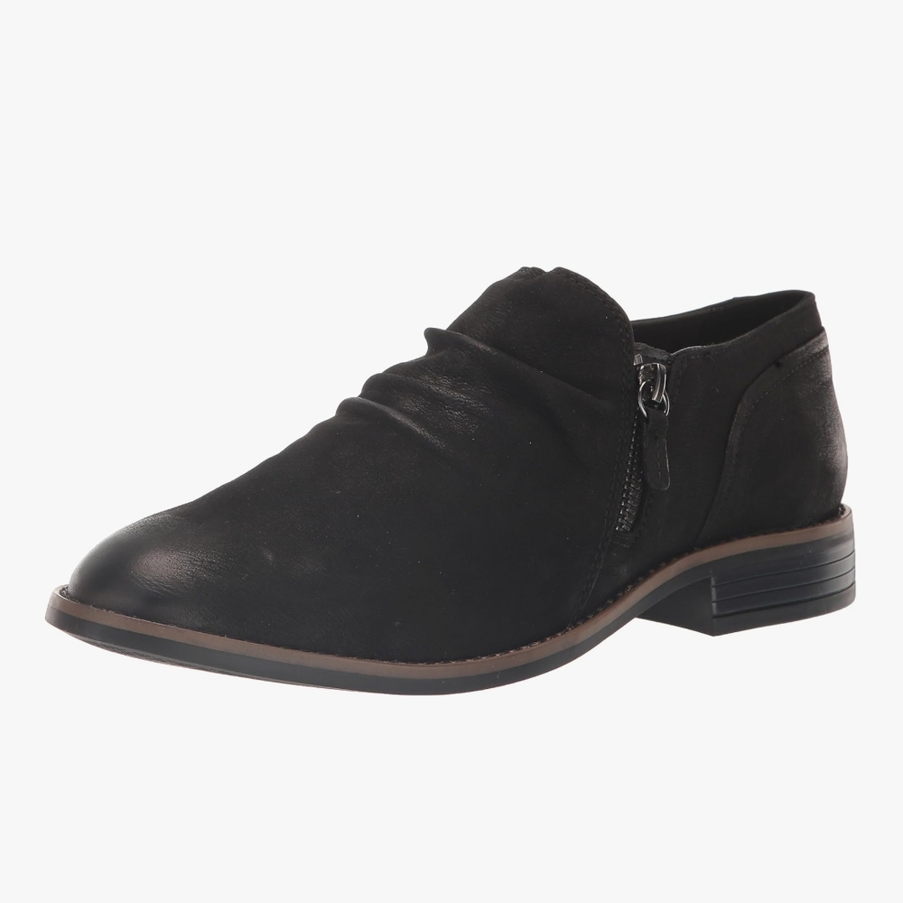 Clarks Black Ruching Side Zip Loafer